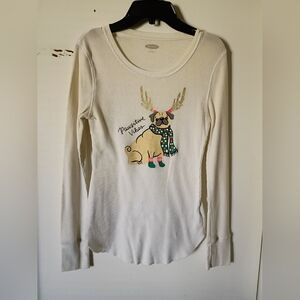 Old Navy White Ribbed Knit Top Dog With Reindeer Antlers Size M